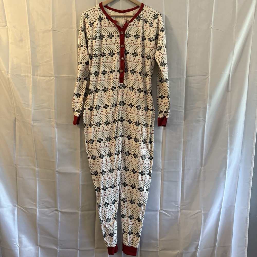 Burts Bees Baby Pajamas Womens M‎ One Pc Christmas Holiday Sleepwear Union suit